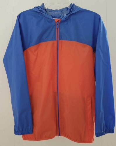 Lands End Navigator Rain Jacket L 14 16 Blue Orange Hood Packable Coat