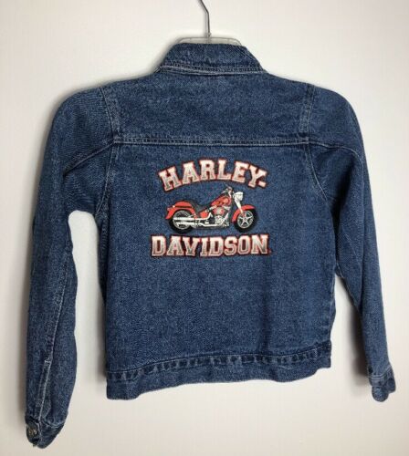 Harley Davidson Motorcycles Denim Coat Logo Jean Jacket Boys Girls 12-14 Sz L