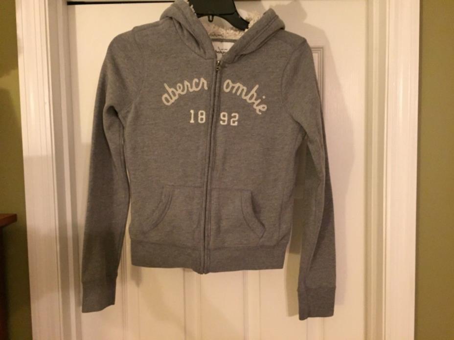 Abercrombie & Fitch Kids Sherpa Lined Hoodie Zip Jacket Size XL Gray White