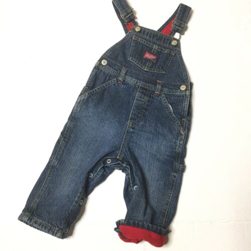 Old Navy Baby Red Fleece Lined Denim Overalls Unisex Size 12-18 Months