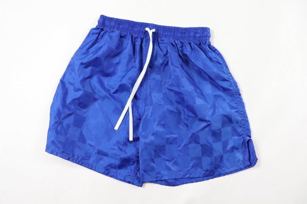 Vintage 90s New Club Level Youth Large Nylon Checkered Soccer Shorts Blue