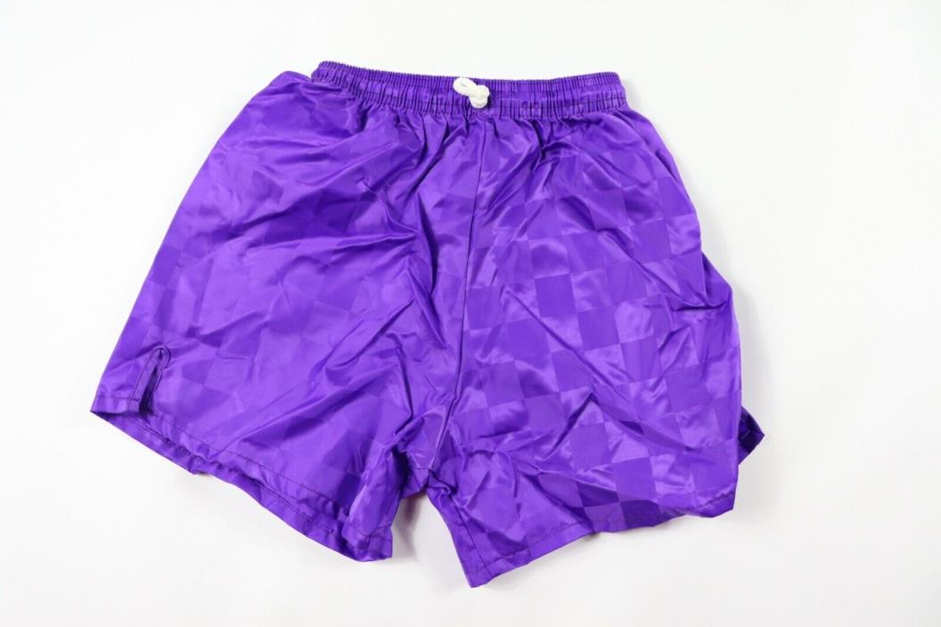 Vintage 90s New Corner Kick Youth Medium Nylon Checkered Soccer Shorts Purple