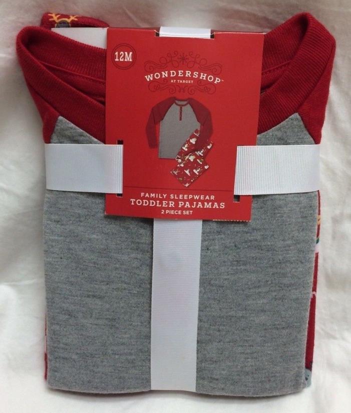 NEW Toddler 12M Christmas Animals Red/Grey 2-Pc Pajamas Outfit Set Wondershop
