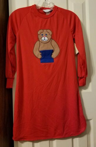 Vintage J. Christopher Child Small 7-8 Nightgown Teddy Bear Red NWT 