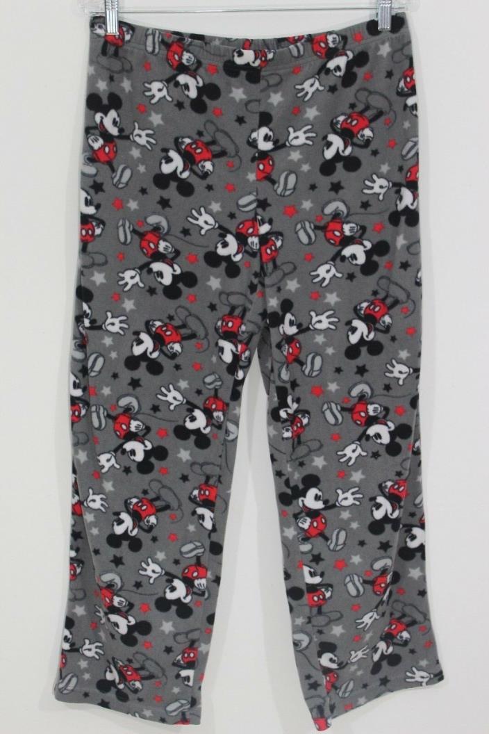 Disney Mickey Mouse Fleece Pajama Bottoms Size L 12-14 Gray Black White  (F)