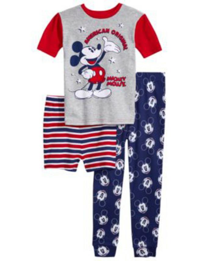 NEW Mickey Mouse 3 Piece. Cotton Top, Leggings and Short Pajama Set, Sz. 4
