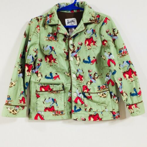 Boy Child's Toddler Nick and Nora Pajama Top Green Cowboys Horses Rodeo Size 4T