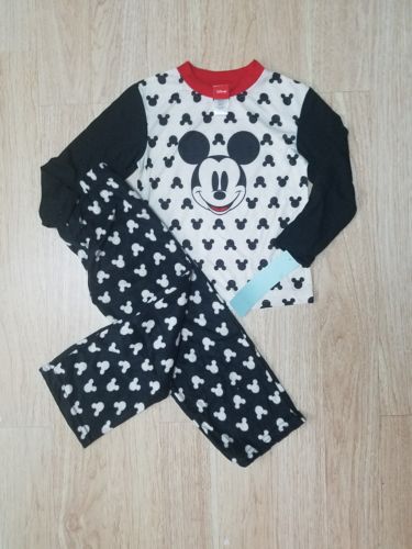 Disney Mickey Mouse Sz 4 Pajamas Set Boy Girl 2 pc  L/S Shirt Fleece Pants Pjs
