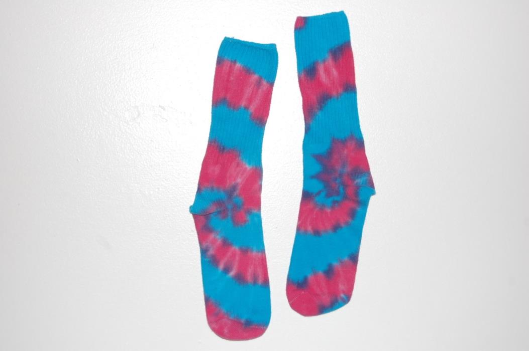 Kid's Tie Dye Bamboo Socks Pink/Blue Spiral Tye Die Youth Socks Hippie art boho