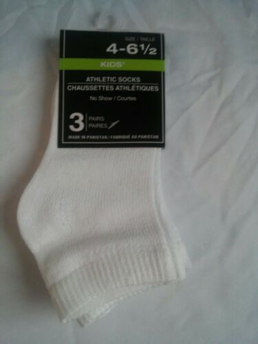3 pair of Kids Athletic socks,No Show, white sz 4-6.5, New with tags