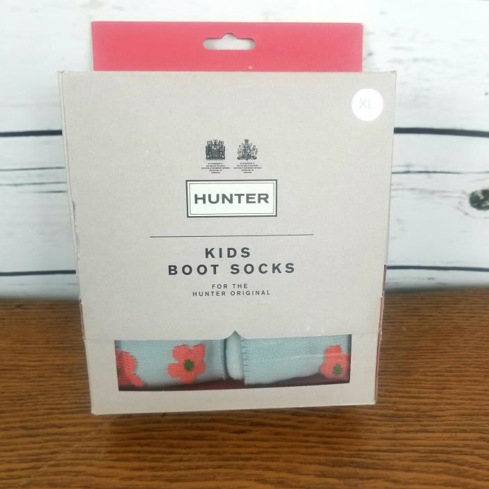 Hunter Kids Boot Socks XL Floral Cuff Blue Green Orange Flowers