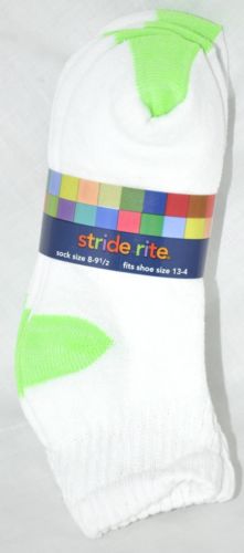 White/Neon Yellow & Green Ankle Socks 6 Pair Kids Size 6-8 1/2 Made In The USA!!