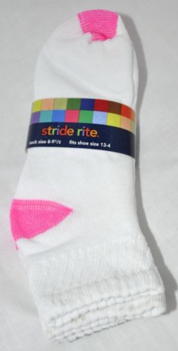 White/Neon Pink & Green Ankle Socks 6 Pair Kids Size 6-8 1/2 Made In The USA!!