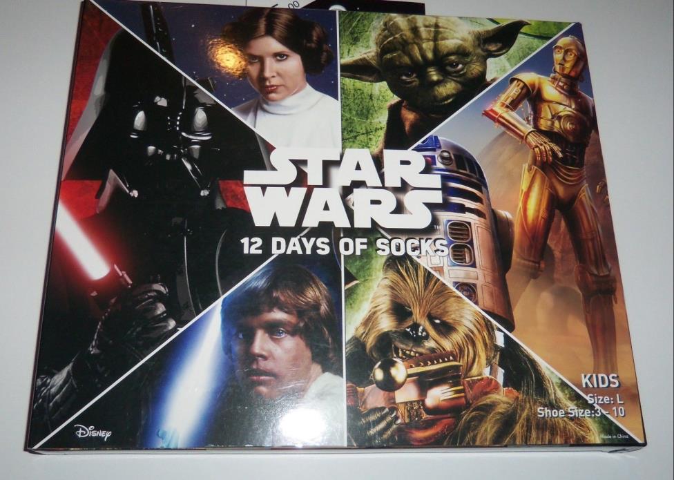 Star Wars 12 Days Of Socks Kids Size L Shoe Size 3 to 10 New In Box Target