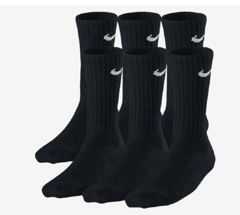 Nike Kids Performance Cotton Cushioned Crew Socks Large (shoe size 5Y-7Y) (Black
