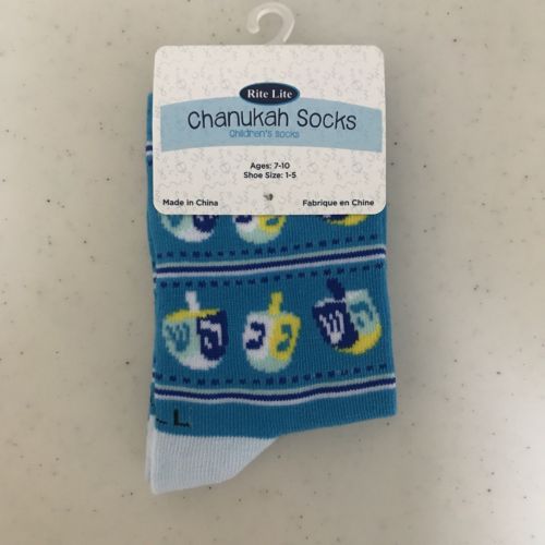 Rite Lite Chanukah Hanukkah Socks Blue Dreidels Childrens Size 1-5 Ages 7-10