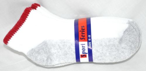 White/Gray/Red Ankle Socks 3 Pair Kids Size 6-8 1/2 Made In The USA!!