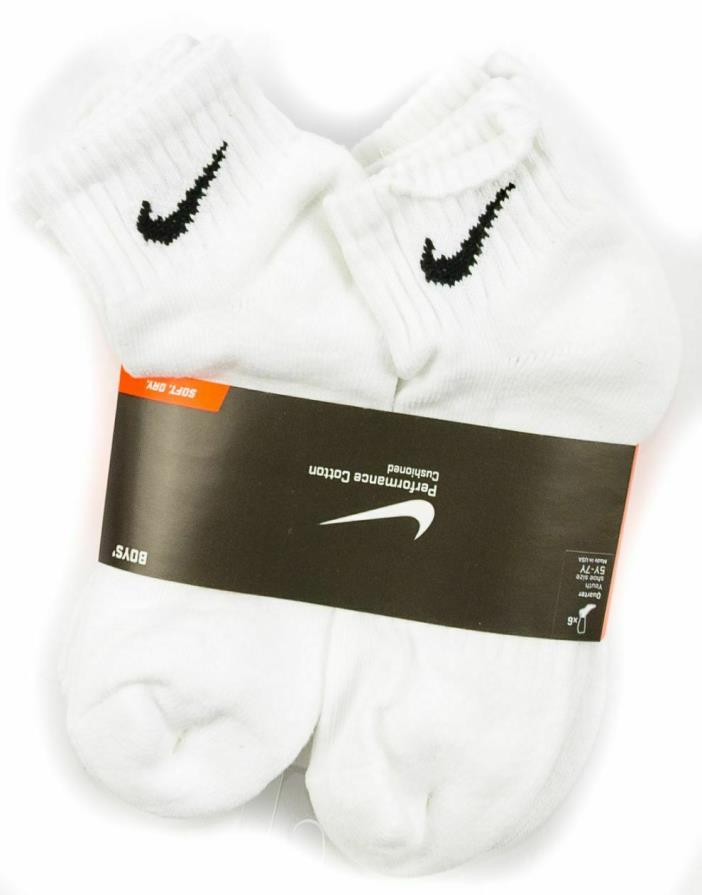 New Nike 6 Pack Boys' Band Cotton Quarter Socks White/Black Youth Large 5y-7y