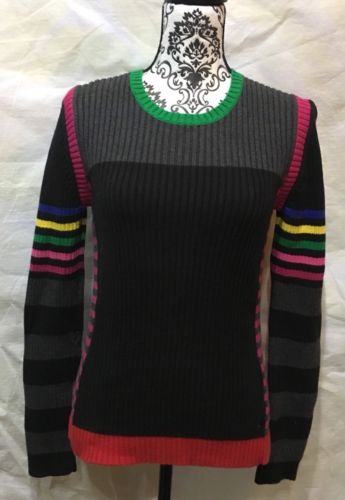 Tommy Hilfiger Youth Sweater Size Large Black & Gray W/Multicolored Stripes