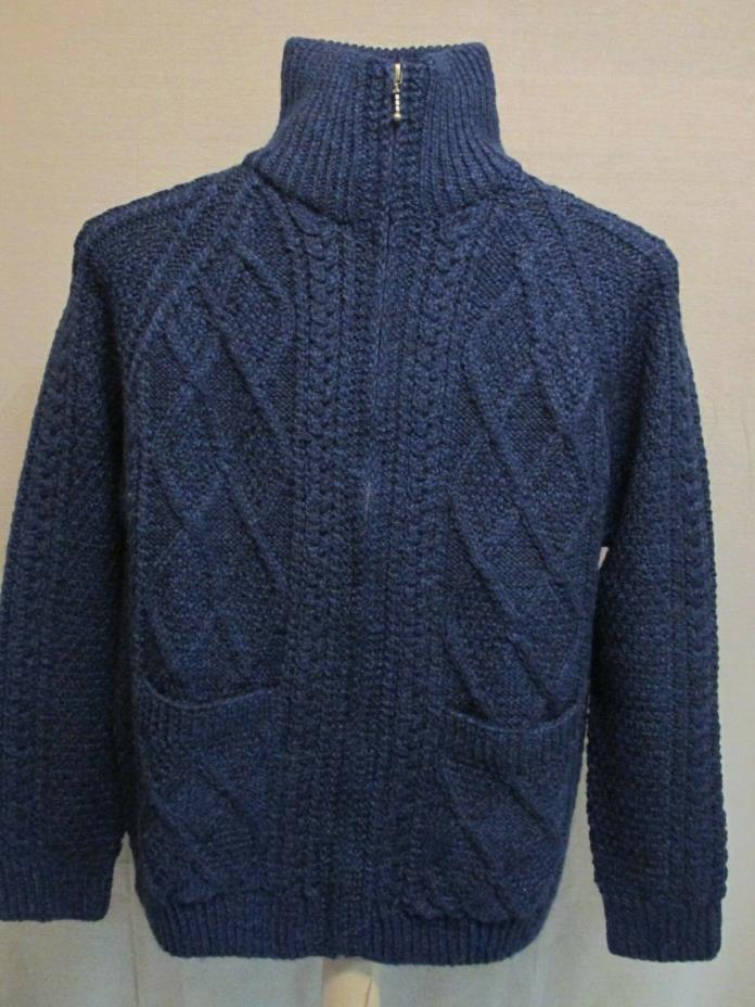 NWT Aran Sweater Market Blue Irish Zipper Cardigan Wool Sweater Size L Ireland