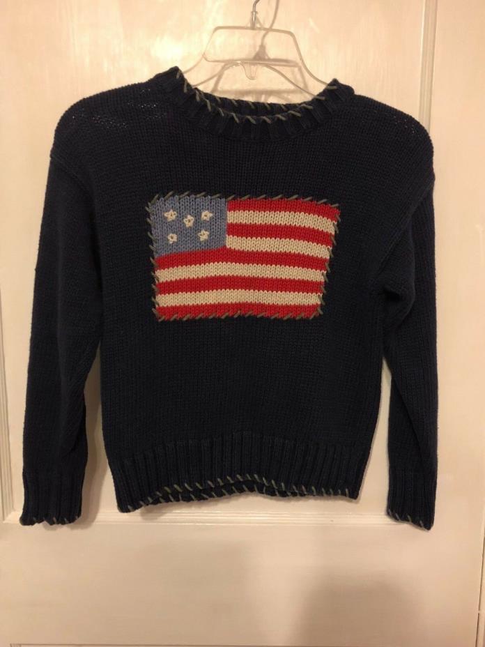 Kitestrings American Flag Long Sleeve Navy Blue Sweater Size 7  EUC  B6