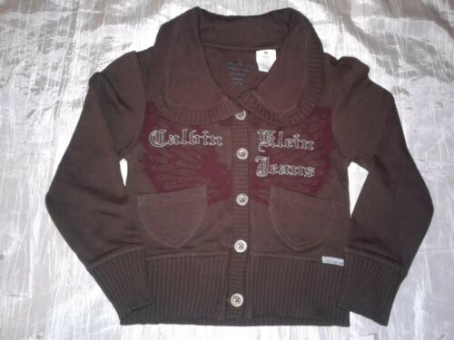 NWT CALVIN KLEIN JEANS Button Sweater Brown Embroidered Spell Out Youth M Girls