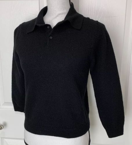 GARRET SCOTT Black Merino Wool Pullover Sweater YOUTH Medium 1/4 Button Boys M