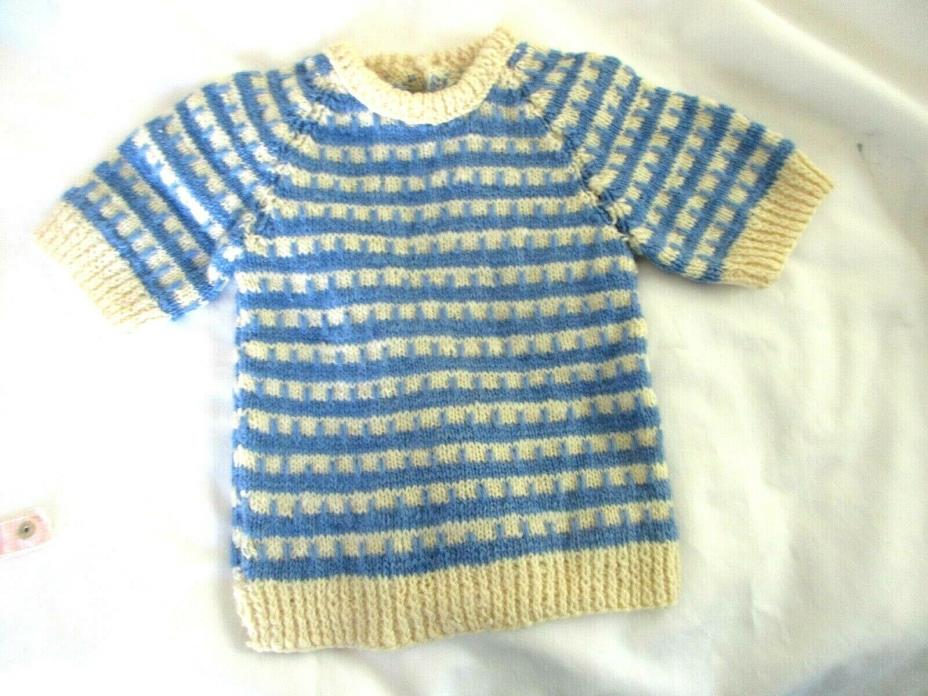 Vintage Hand Knit Childrens Sweater Blue & Off White 3/4T