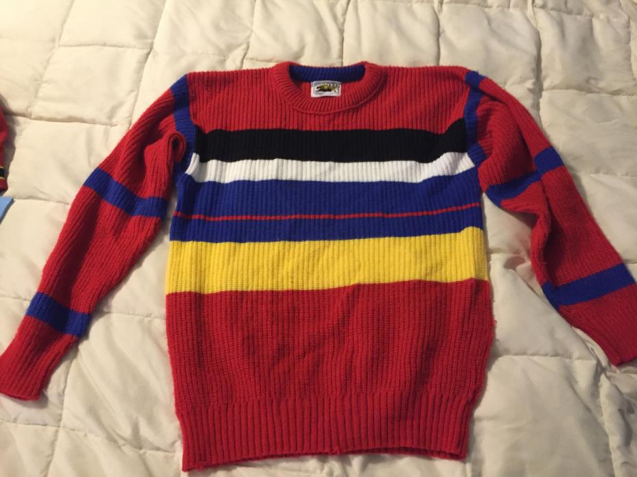 YOUTH LE TIGRE RED BLACK BLUE WHITE STRIPED SWEATER SHIRT SIZE XL 20 X-LARGE