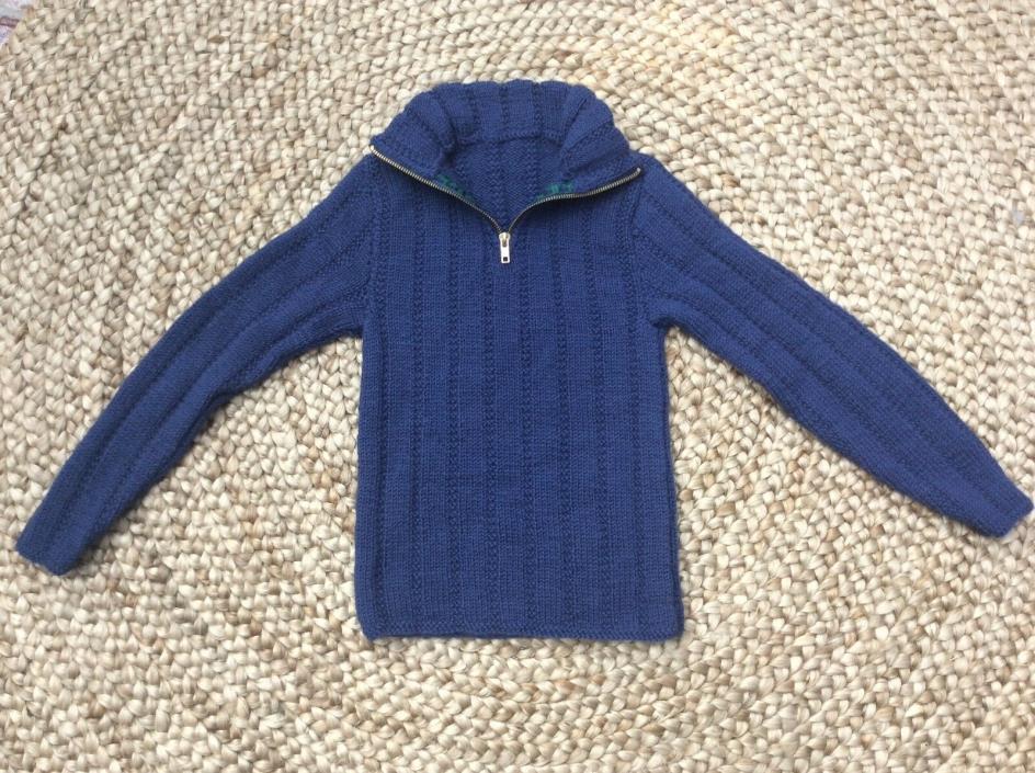 UNISEX BOY GIRL HAND KNIT BLUE RIBBED NEW ZEALAND SWEATER SEE MEASUREMENTS