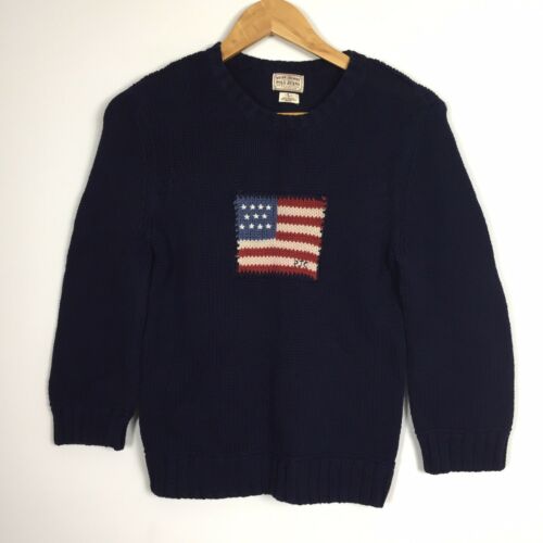 Polo Ralph Lauren Sweater Large Kids L America Flag Pullover Blue 100% Cotton