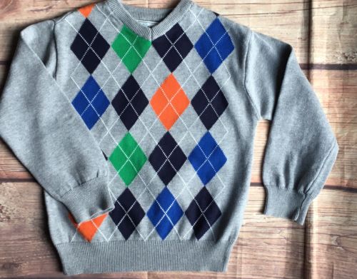 Boys Sweater Size 4 4T Argyle Boy's Pullover Gray TCP V-neck blue green
