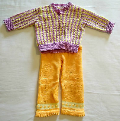 Infant Babydoll Toddler cozy Baby Knit Crochet Handmade Pant & Sweater Set Warm