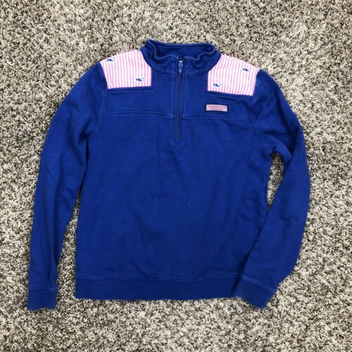 Vineyard Vines Shep Shirt Youth Blue / Pink Large 1/2 Zip Pullover Warm Sz 14
