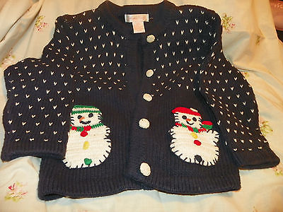 Child's 6X knit snowman sweater; Jillian's Closet; 3 snowmen + snowball buttons