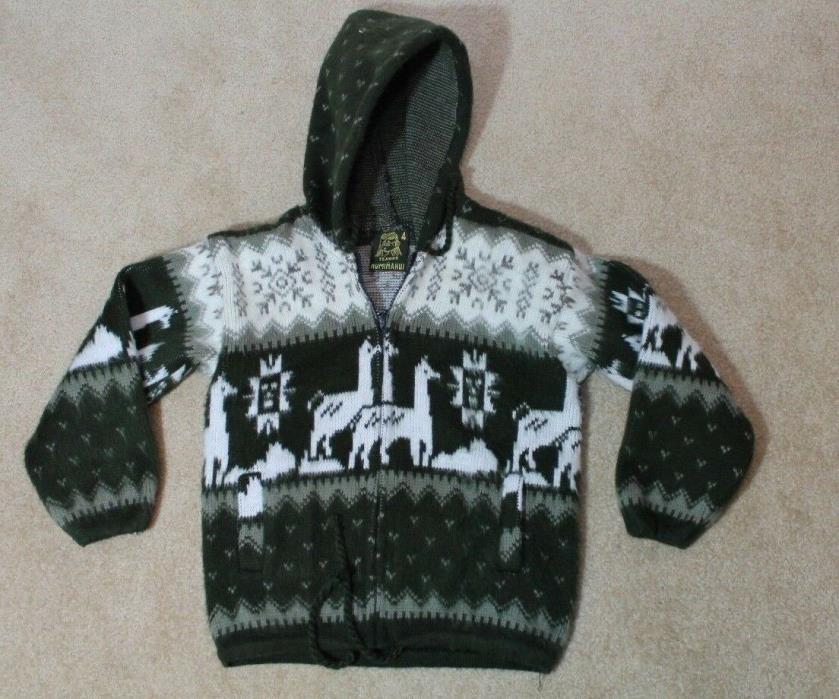 Tejidos Ruminahui Youth Hooded Sweater - Green Size 4 Ecuador Alpaca
