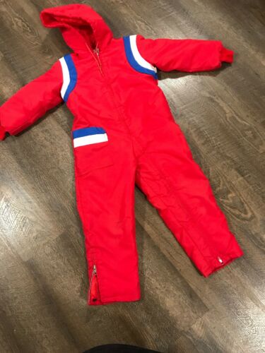 Vintage Kids Snowsuit Size 6 Sears Roebuck and Co. Red Hooded One Piece
