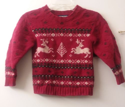 Land's End Red Reindeer Nordic Winter Christmas pullover Sweater Kids boys M EUC