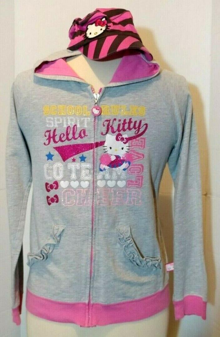 Sanrio Hello Kitty Glittery Sweatshirt Hoodie Girls XL (14/16) - Bonus Hat