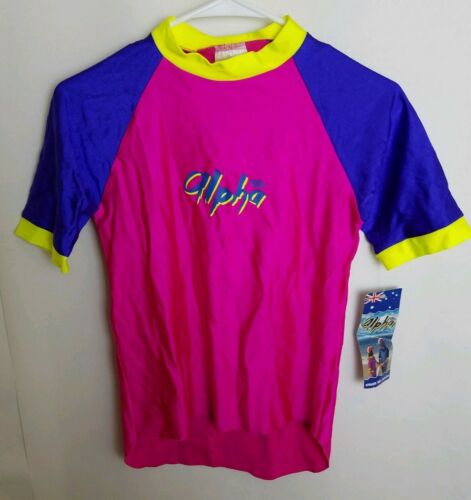 Alpha Kids Size 12 Rash Guard Shirt Pink Purple Yellow Swimwear SPF UPF E5