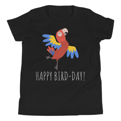 Happy Bird-Day: Parrot Pun Youth Short Sleeve T-Shirt for a Birthday Gift