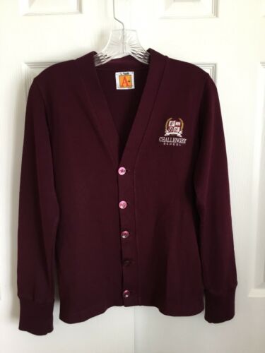 Challenger School Burgundy Cardigan Sweater Size Youth L