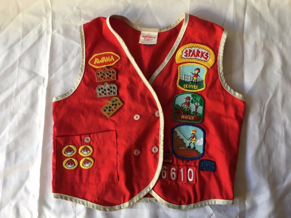 Vintage AWANA SPARKS CLUB VEST w 15 Patches 3 Pins HIKER CLIMBER GIRL SCOUTS