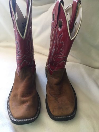 Kids Old West Cowboy Boots Size 13.5 Brown W/red Tops