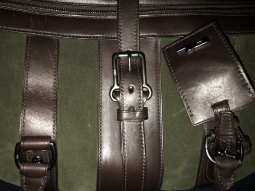 $3595 Ralph Lauren Green Leather Duffel Bag With Shoulder Strap Travel Italy