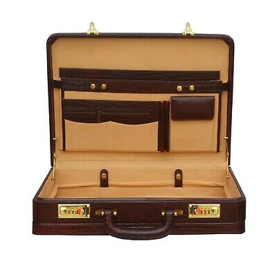 HARD EXPANDABLE BRIEFCASE PURE LEATHER ATTACHE DOCTOR LAWYER BAG VINTAGE STYLE