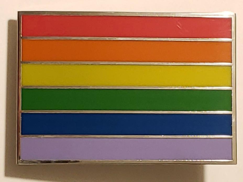 Large Rainbow Stainless Steel Belt Buckle - Signed SMC, Inc. C 2005 - LGBT