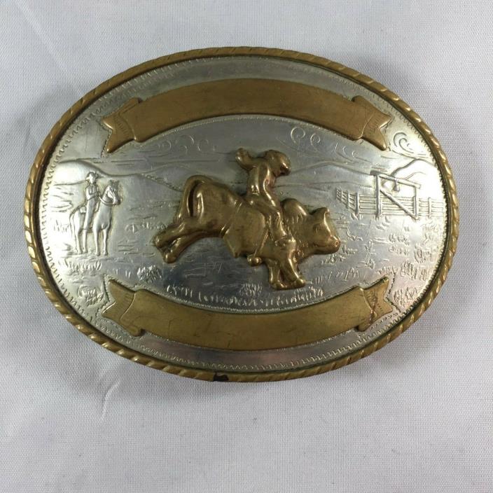Vintage Tony Lama Bullrider German Silver Bronze Trophy Belt Buckle Rodeo Cowboy