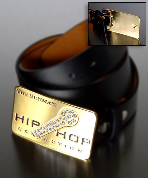 Vintage $35 Microphone Hip Hop Music Rhinestone Gold Snap on Belt Buckle #