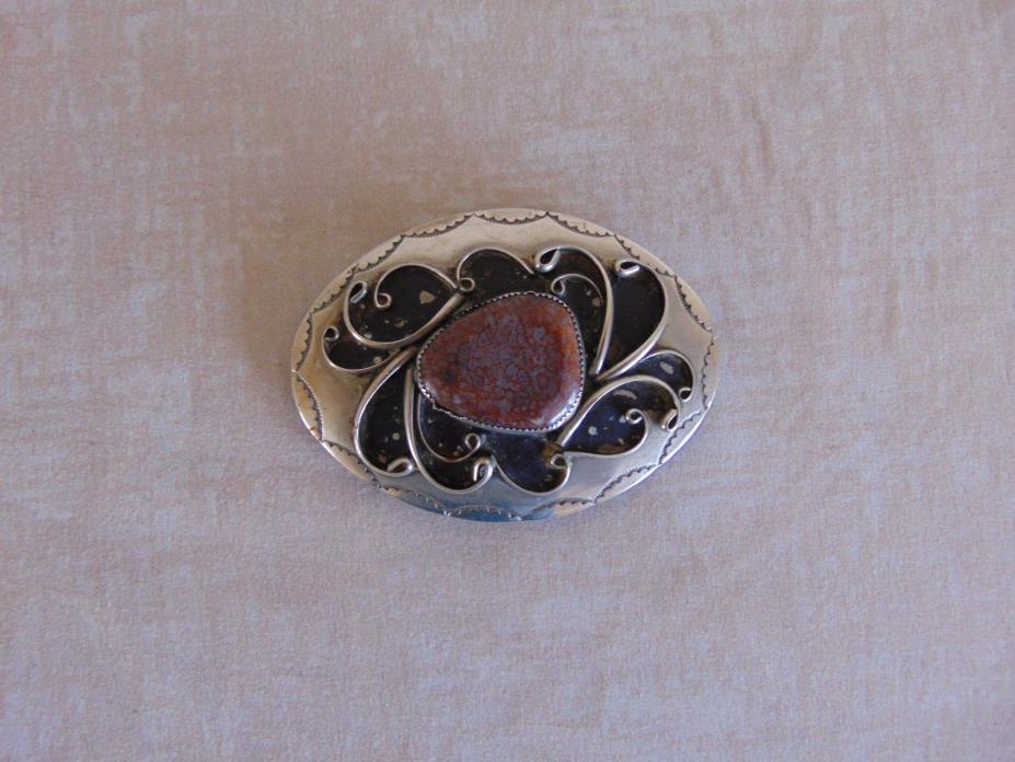 Silver Belt Buckle With Brown Stone